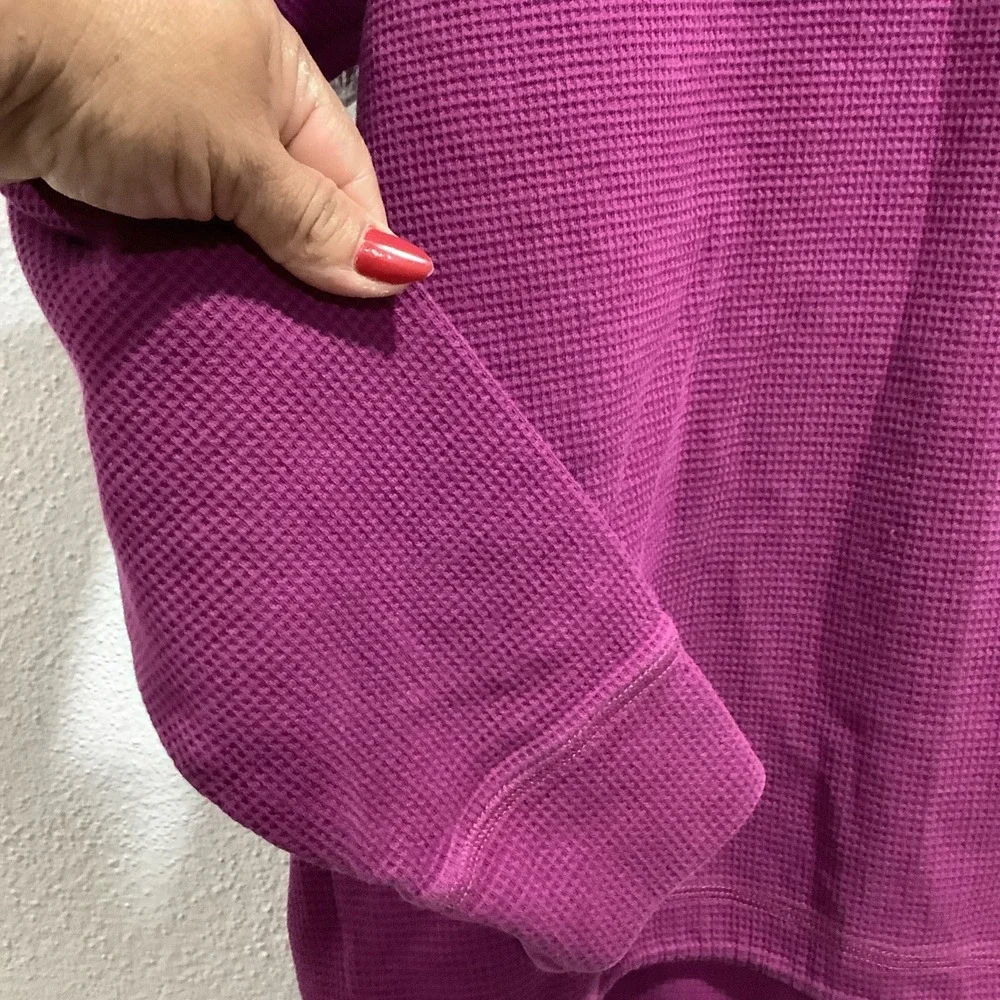 Lands' End Womens Turtleneck Top Medium Fuchsia Cotton Waffle Knit Stretch Basic